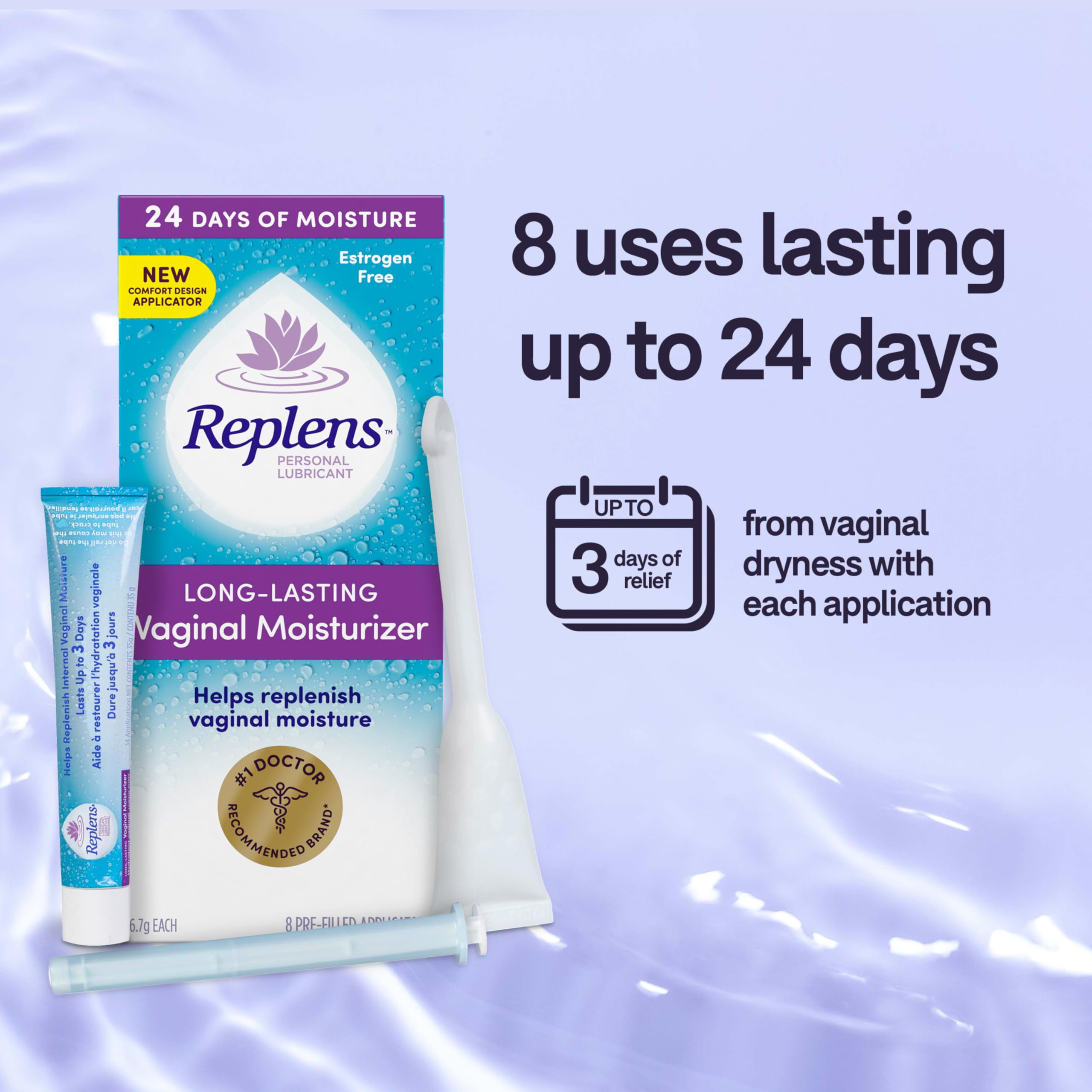 Replens Long-Lasting Vaginal Moisturizer and Lubricant, Replenish internal vaginal moisture, Immediate relief, Paraben free, Estrogen Free, Fragrance Free, 8 Applications, 53.6 g 🍁 All In One Marketplace Canada