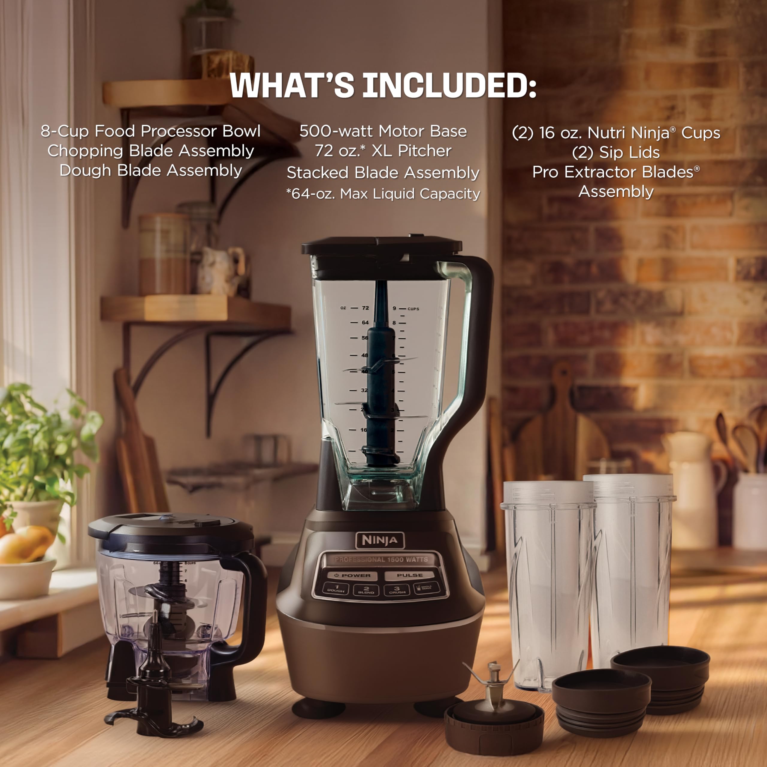 Ninja Kitchen System | All-in-One Food Processor & Blender for Smoothies | Includes Pitcher, (2) 16 oz. to-Go Cups & 8-Cup Bowl | Makes Salsa, Dough, Shakes, & Frozen Drinks | 1500W | Black | BL770 🍁 All In One Marketplace Canada
