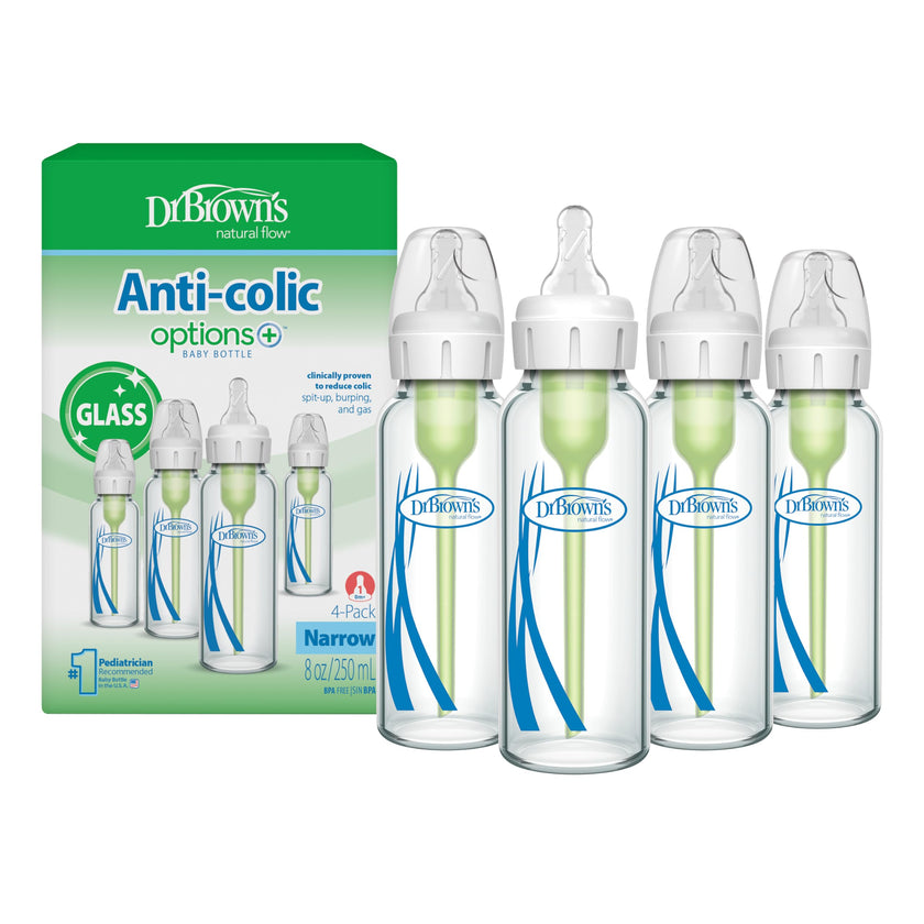 Dr. Brown’s Natural Flow® Anti-Colic Options+™ Narrow Glass Baby Bottles, 4-Pack, 8 oz /240 mL 🍁 All In One Marketplace Canada