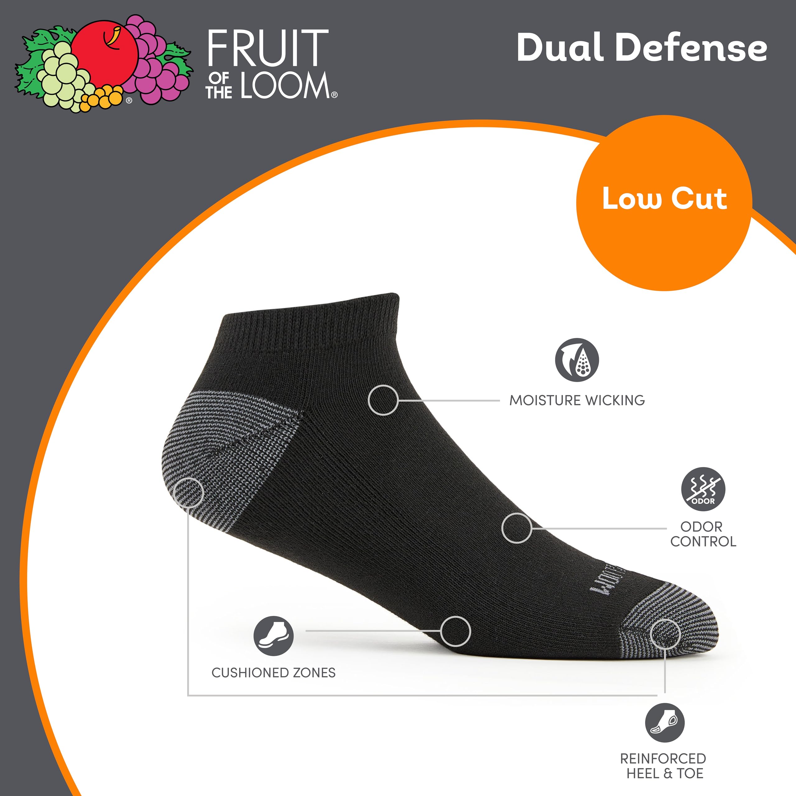 Fruit of the Loom Men's Dual Defense Low Cut Cushioned Moisture Wicking Socks (12 Pack), Black, Medium (6-12) 🍁 All In One Marketplace Canada
