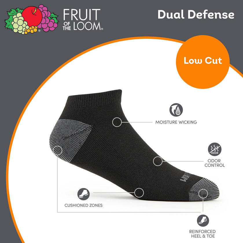 Fruit of the Loom Men's Dual Defense Low Cut Cushioned Moisture Wicking Socks (12 Pack), Black, Medium (6-12) 🍁 All In One Marketplace Canada