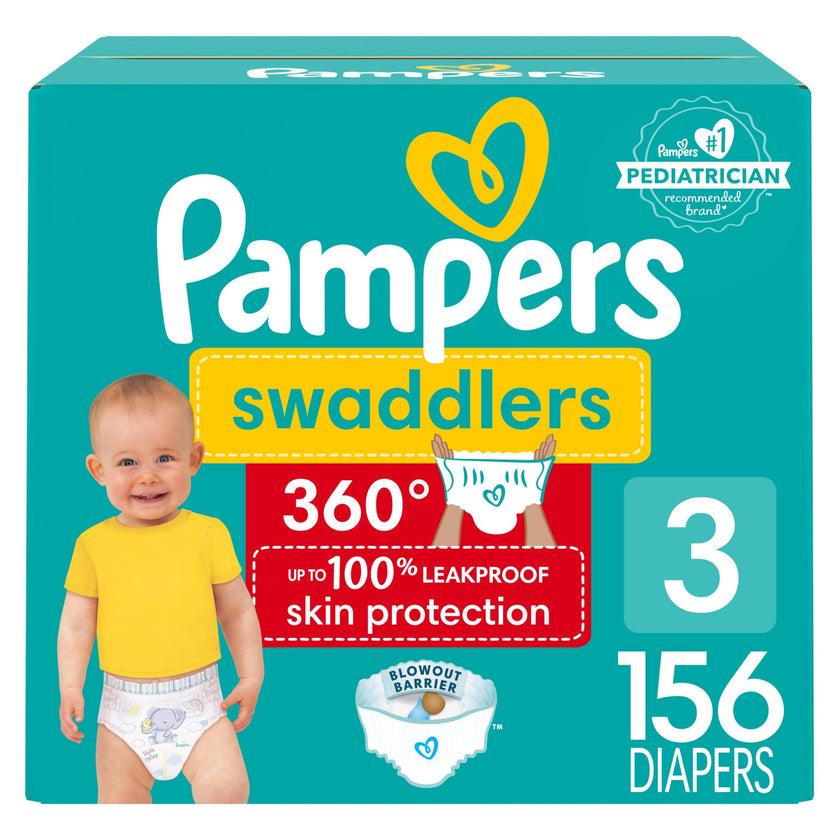 Pampers Diapers - Swaddlers 360 degrees - Size 3, 156 Count, up to 100% Leakproof Comfy Dry Fit, EZ Off Tabs Designed for Easy Changes, Pull On Diaper 🍁 All In One Marketplace Canada