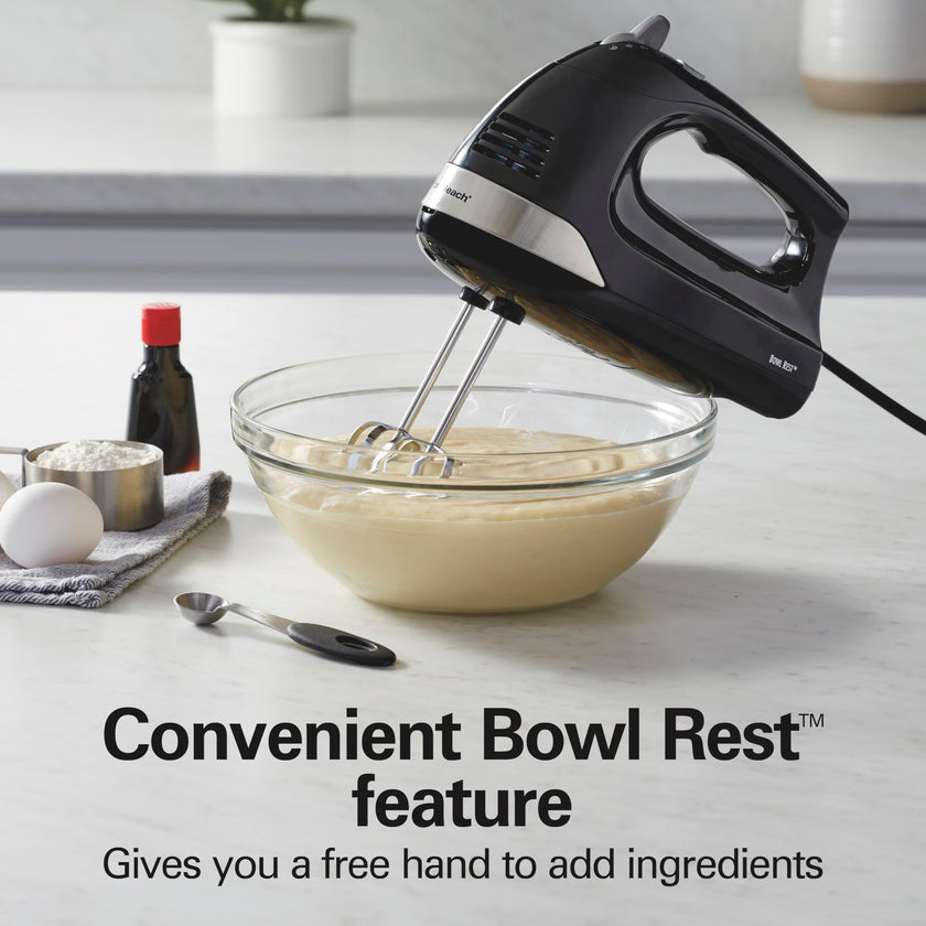 Hamilton Beach 6-Speed Electric Hand Mixer for Baking, 275W, Easy Clean Beaters, Dough Hooks, Whisk, Snap-On Storage Case, Black (62639C) 🍁 All In One Marketplace Canada