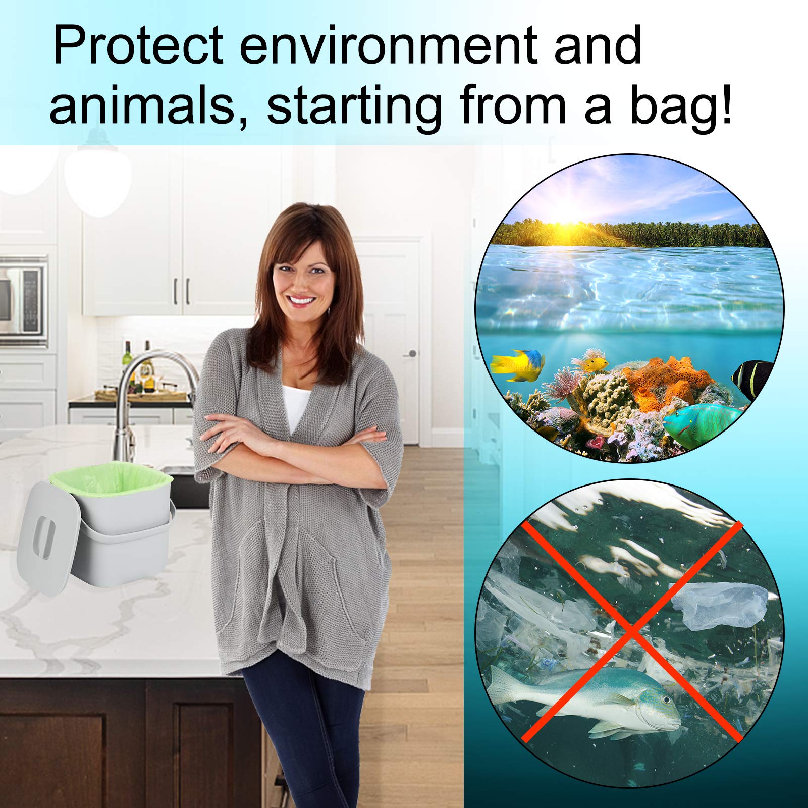 Aievrgad Biodegradable Trash bags 50PCS, 13Gallon/50L large Garbage bags/ For kitchen Bin. Bin Liner/Trash/rubbish Bags, 100% Recycled,Tough, degradable, Compost Bags for Food/household/garden 🍁 All In One Marketplace Canada