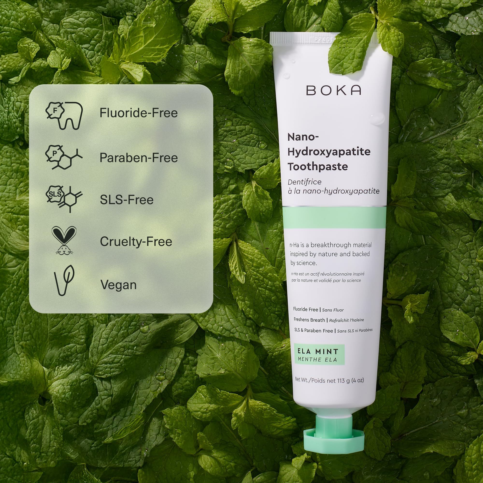 Boka Fluoride Free Toothpaste, Nano Hydroxyapatite Toothpaste, Appropriate for Sensitive Teeth - for Adult Oral Care - Ela Mint Flavor, 4 Fl Oz (113g) 1Pk 🍁 All In One Marketplace Canada