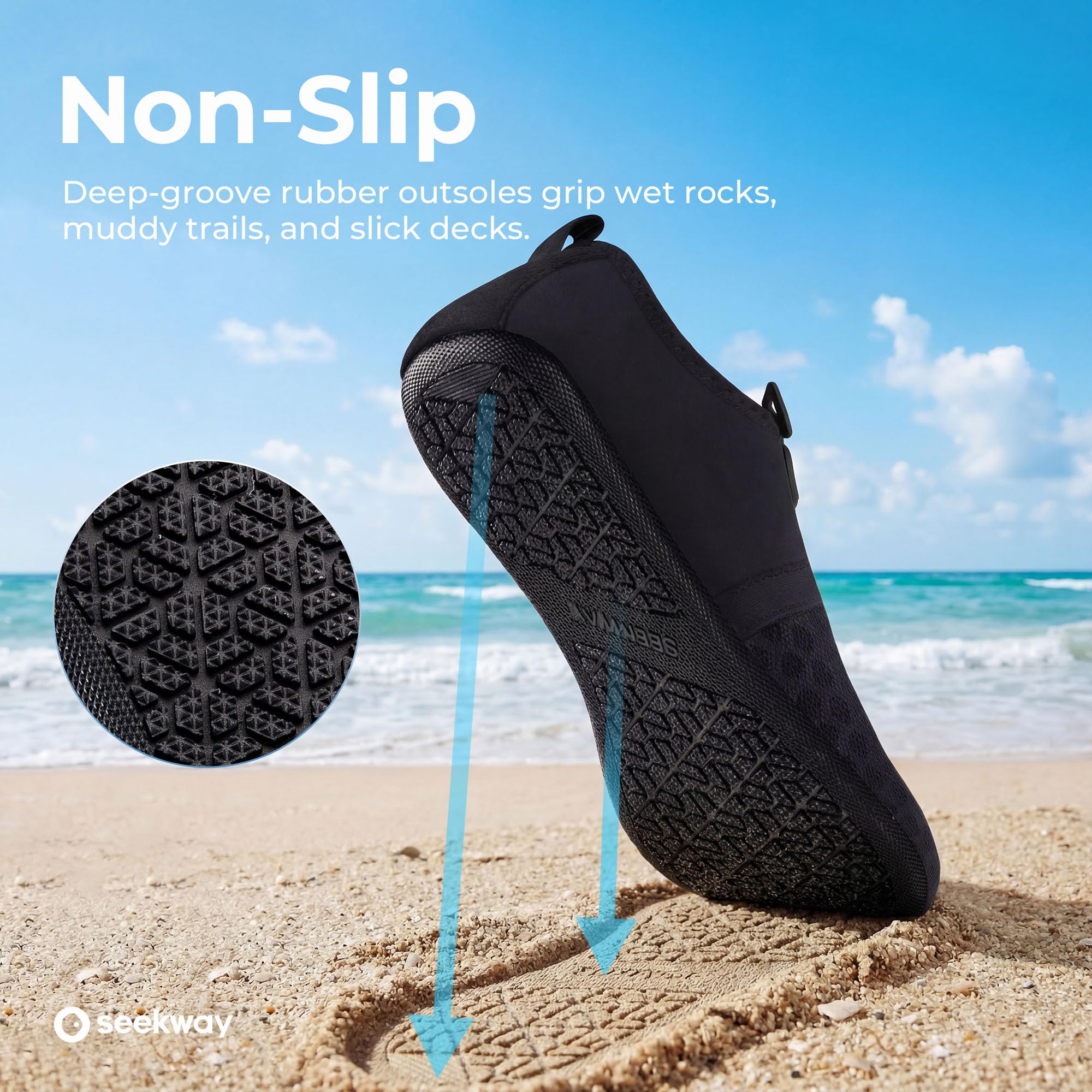 SEEKWAY Water Shoes Women Men Quick-Dry Beach Aqua Socks Barefoot Non Slip Swim Pool Outdoor Surf River Lake Yoga SK001 Black Size 8.5-9.5 W/7.5-8.5 M 🍁 All In One Marketplace Canada