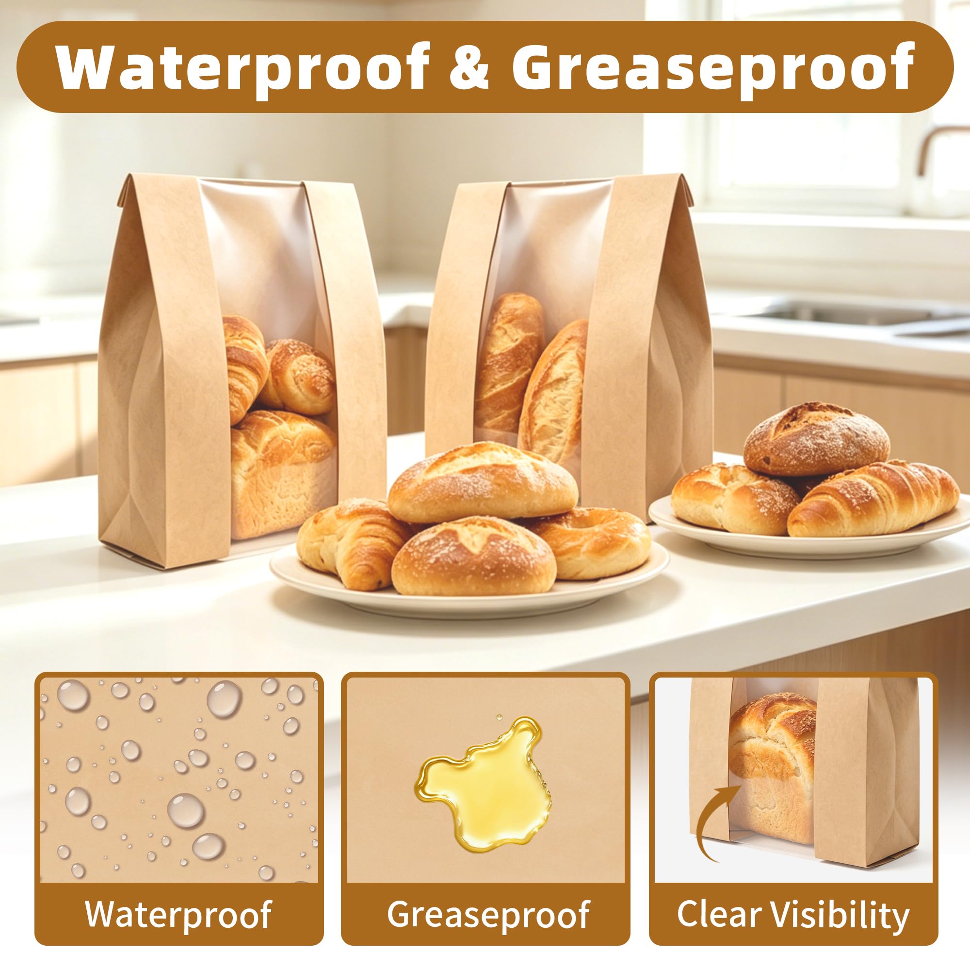 Homrelaxy 60Pcs Paper Bread Bags for Homemade Bread, Sourdough Bag with Window, 13.7 x 8.3 x 3.5 Inch Large Brown Kraft Bakery Bags for Storing Loaves & Snacks, Includes 70 Sealing Stickers 🍁 All In One Marketplace Canada