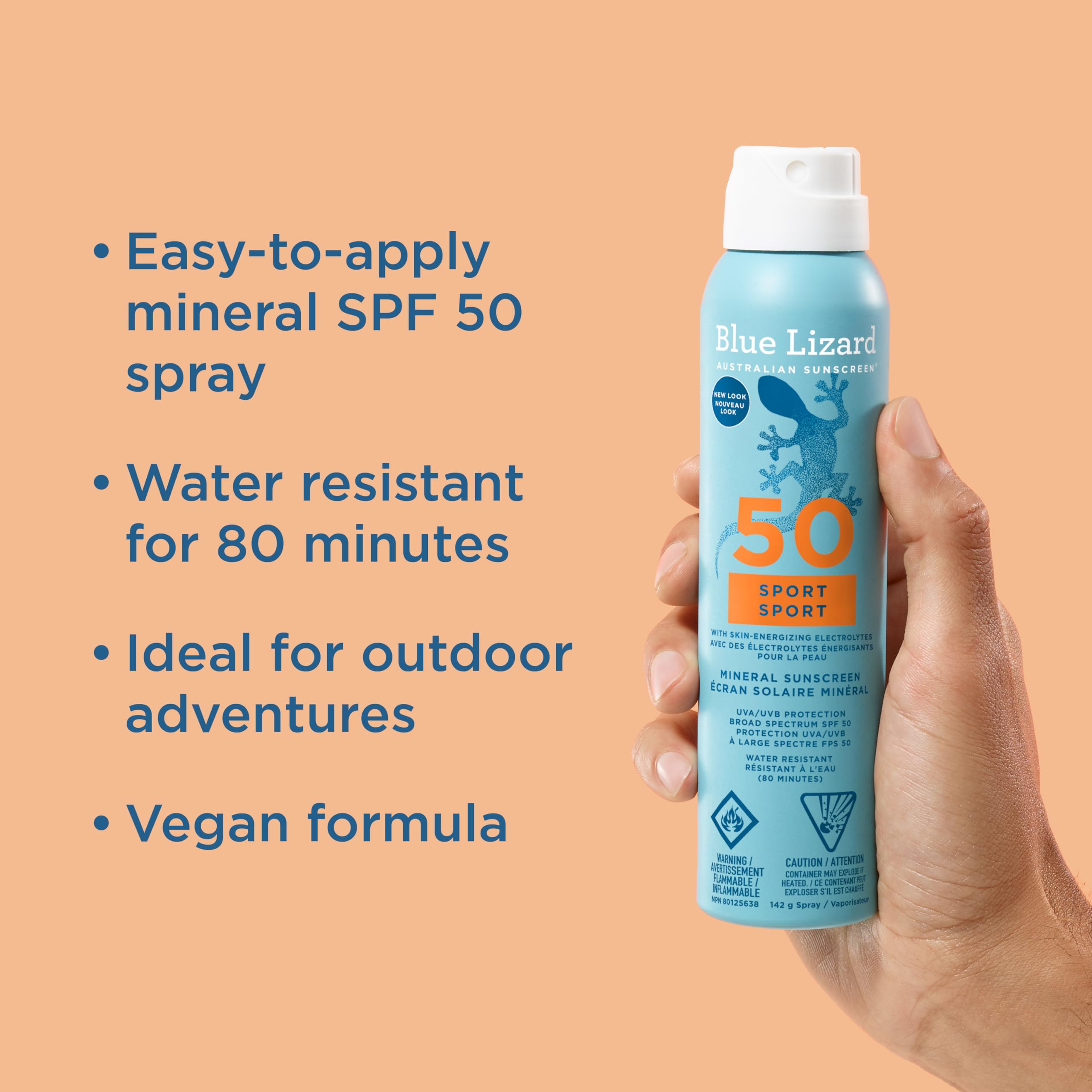 Blue Lizard Sport Mineral SPF 50 Spray, Broad-Spectrum UVA/UVB Protection, Water-Resistant, Zinc Oxide Formula, Vegan, 142 g 🍁 All In One Marketplace Canada