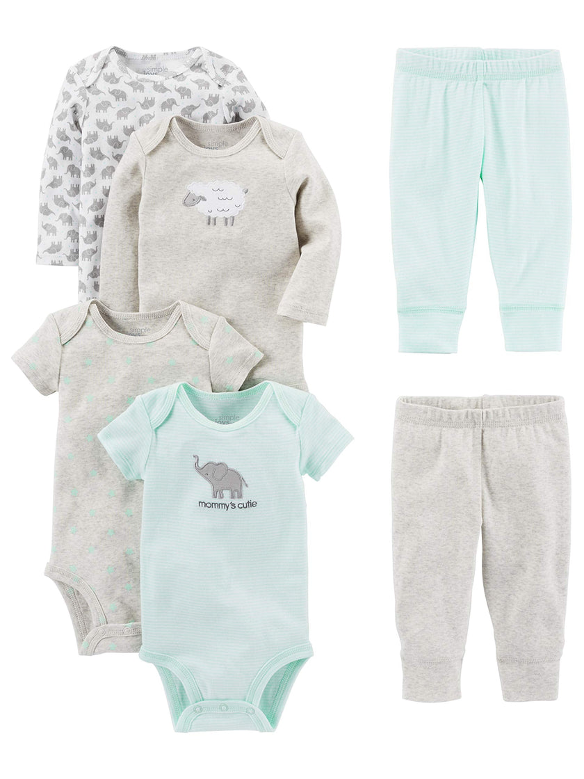 Simple Joys by Carter's Baby 6-Piece Neutral Bodysuits (Short and Long Sleeve) and Pants Set, Gray Lamb, 3-6 Months 🍁 All In One Marketplace Canada