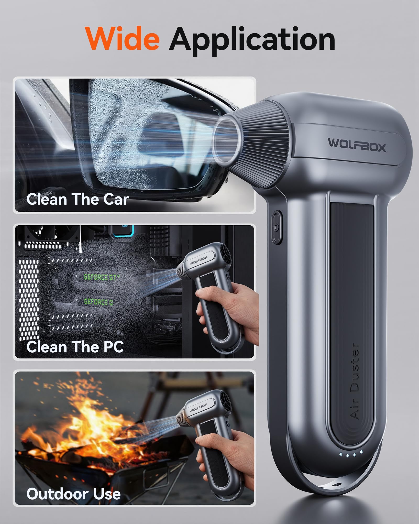 WOLFBOX MF100 Compressed Air Duster-150000RPM Super Power Cordless Air Duster, Rechargeable Brushless Motor Durable Blower, 3-Gear Adjustable Dust Blower for Computer, Keyboard, Outdoor, House and Car 🍁 All In One Marketplace Canada