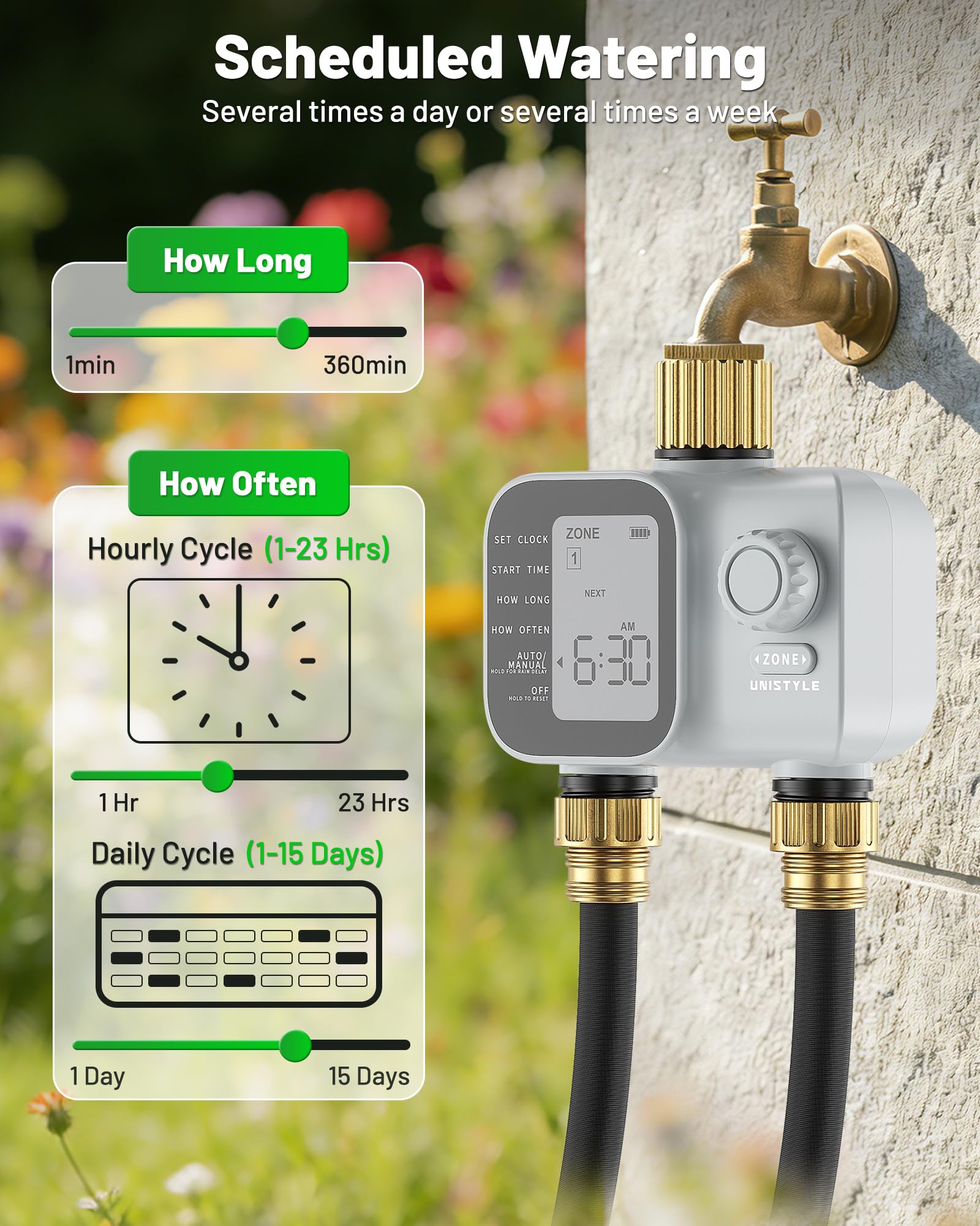 2027 New Upgrade Sprinkler Timer 2 Zone with Brass Inlet, Unistyle Water Timer for Garden Hose with Rain Delay and Manual Water/Automatic Irrigation, Hose Timers for Yard and Lawn Patio 🍁 All In One Marketplace Canada