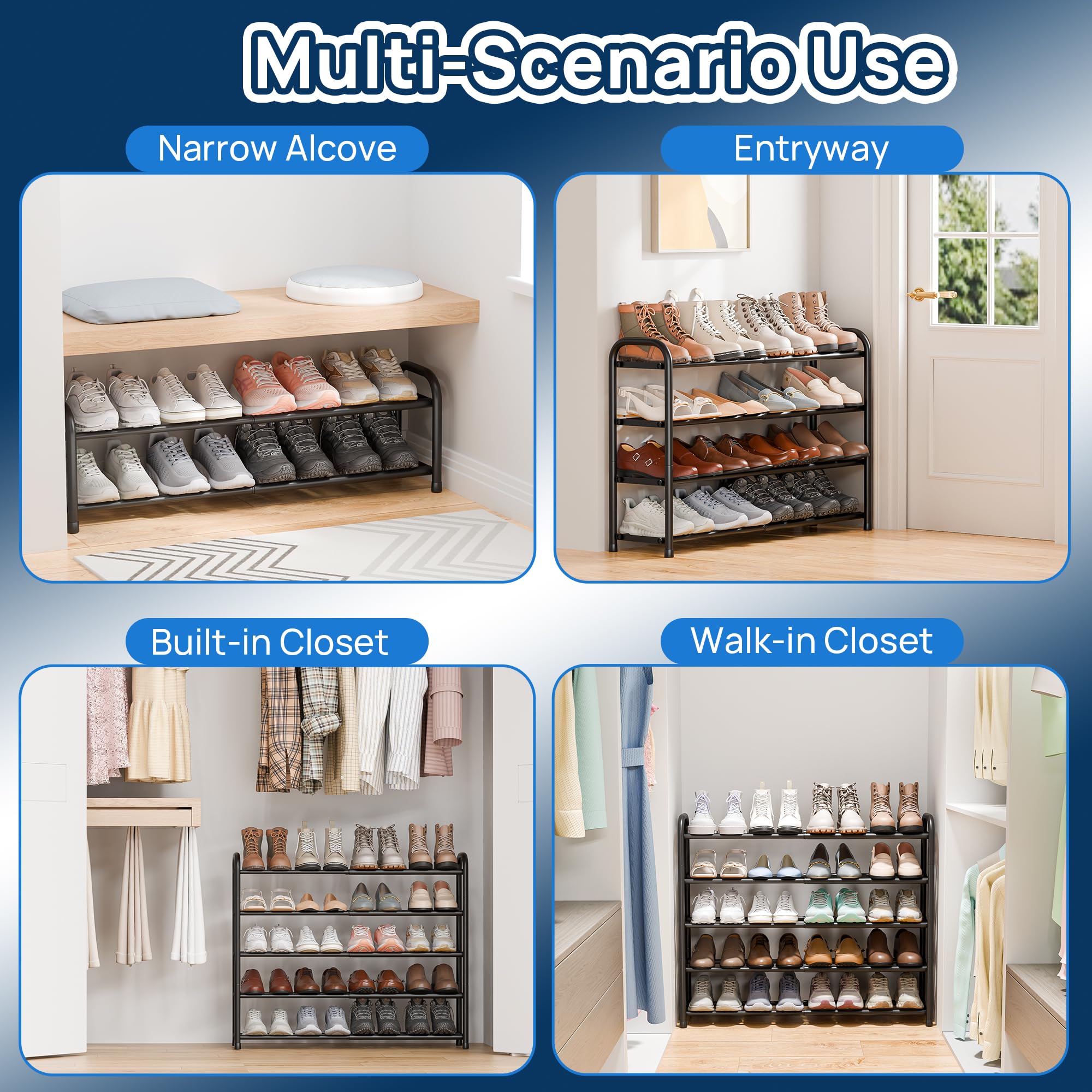 ENJOYBASICS Expandable Metal Shoe Racks for Closet, 4 Tier Adjustable Shoe Organizer Shelf, Black Free Standing Rack Storage for Entryway 🍁 All In One Marketplace Canada