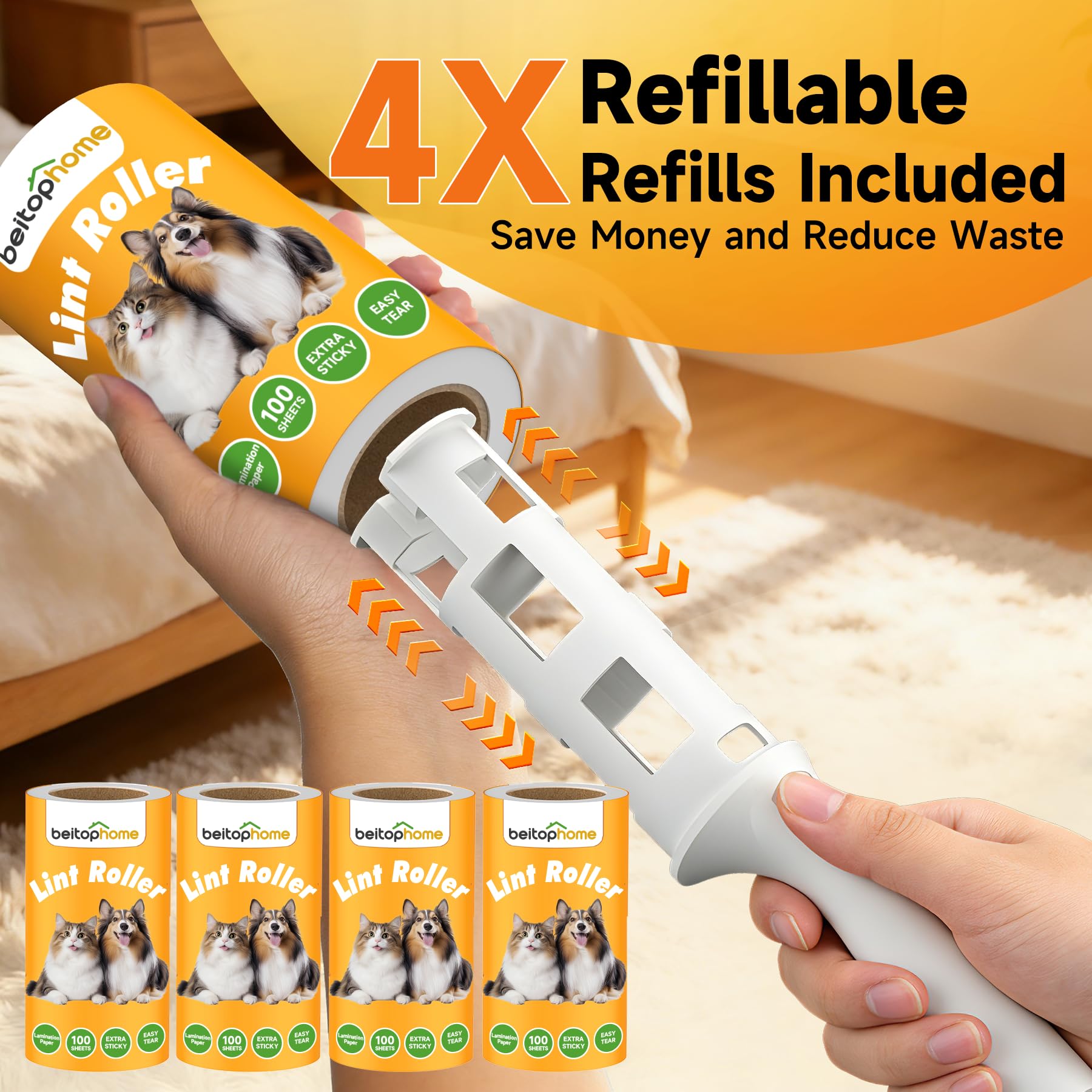 Lint Roller for Pet Hair Extra Sticky, 800 Sheets with 4 Durable Handles and Strong Paper Refills, Pet Hair Roller for Dogs and Cats, Lint Remover for Clothes, Carpet, and Furniture 🍁 All In One Marketplace Canada