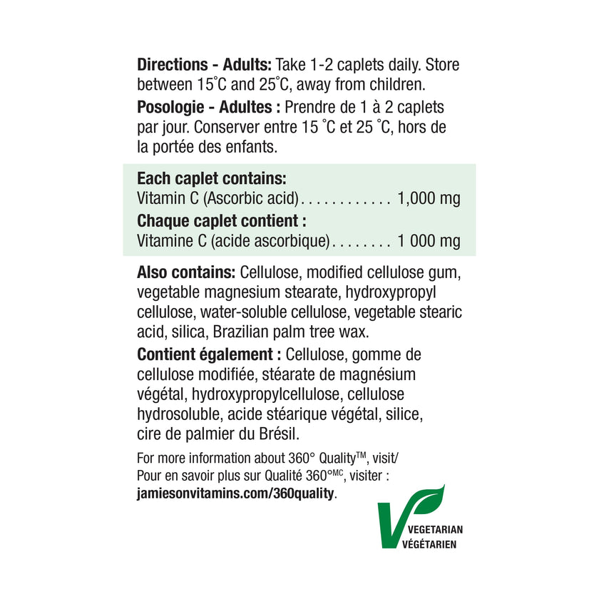 Jamieson Vitamin C 1,000 mg Caplets, Antioxidant Protection, Supports Immune Health, Strong Teeth and Bones. Vegetarian, Gluten-Free, 100 Caplets, Proudly Canadian 🍁 All In One Marketplace Canada