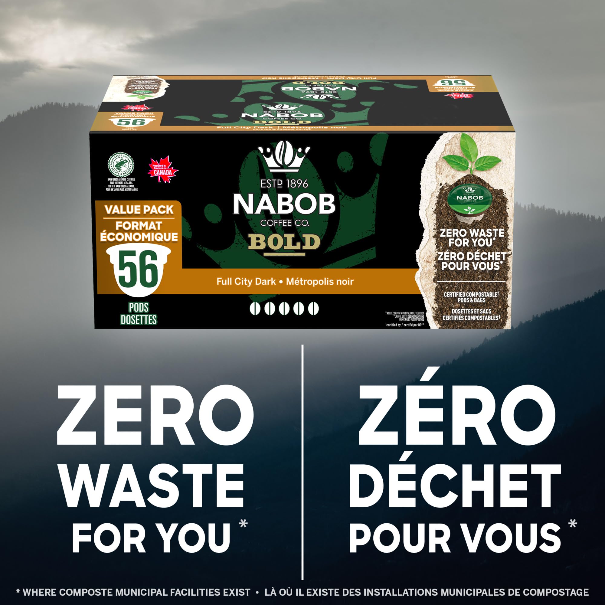 Nabob Bold Full City Dark 100% Compostable Pods, 56 Pods 🍁 All In One Marketplace Canada
