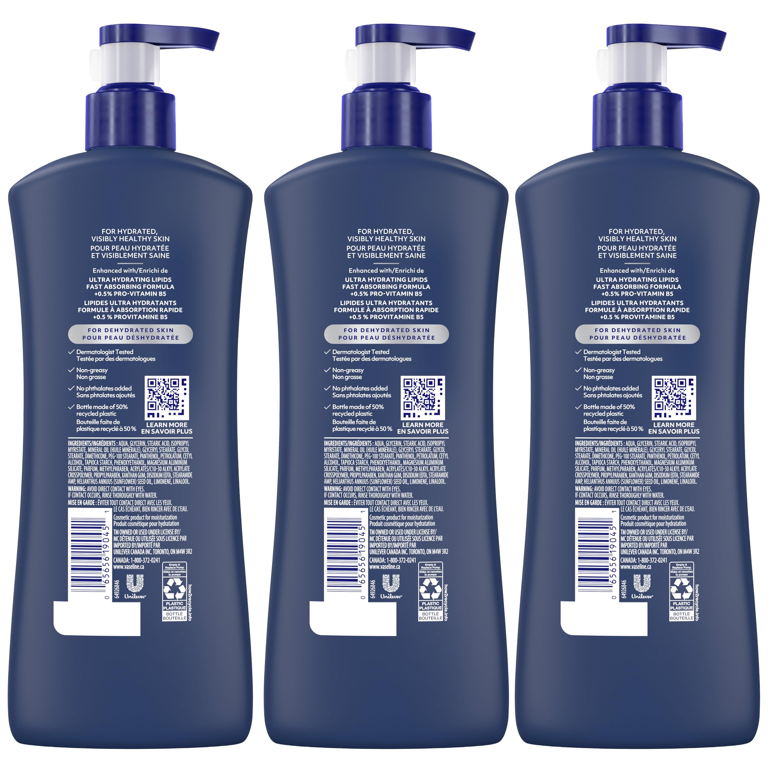 Vaseline Men 3 in 1 Body, Face & Hands Lotion 48 H Dry skin moisturizer, Fast Absorbing with Ultra hydrating lipids, 600 ml (3-pack) 🍁 All In One Marketplace Canada