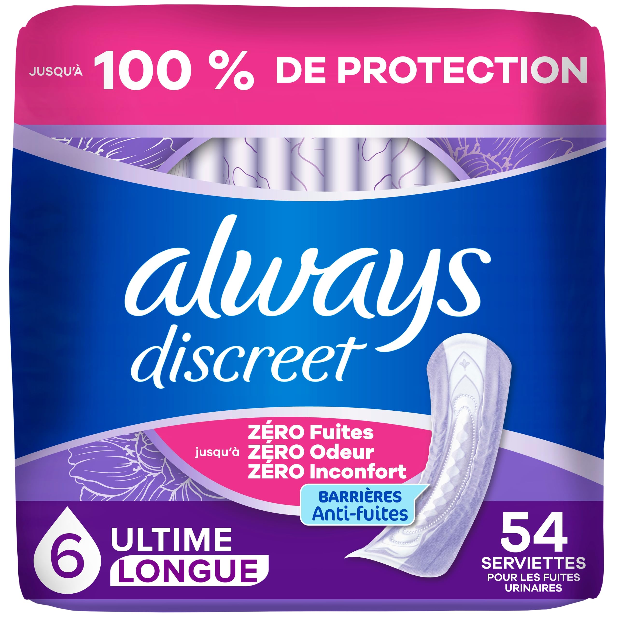 Always Discreet Adult Incontinence Pads for Women, Ultimate Absorbency, Long Length, Postpartum Pads, 54 Count 🍁 All In One Marketplace Canada