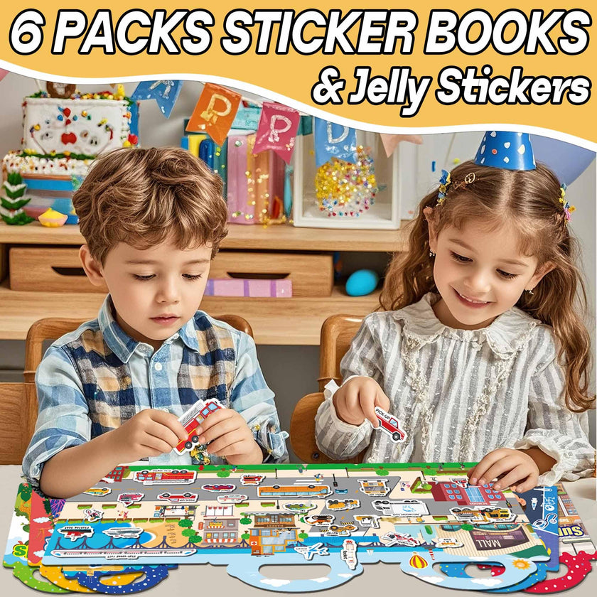 iGetooy Reusable Sticker Book, 6 Sets Sticker Book for Kids, Jelly Stickers for Kids, Vehicles, Animals, Ocean, Dinosaurs, Supermarket, Human Body 🍁 All In One Marketplace Canada