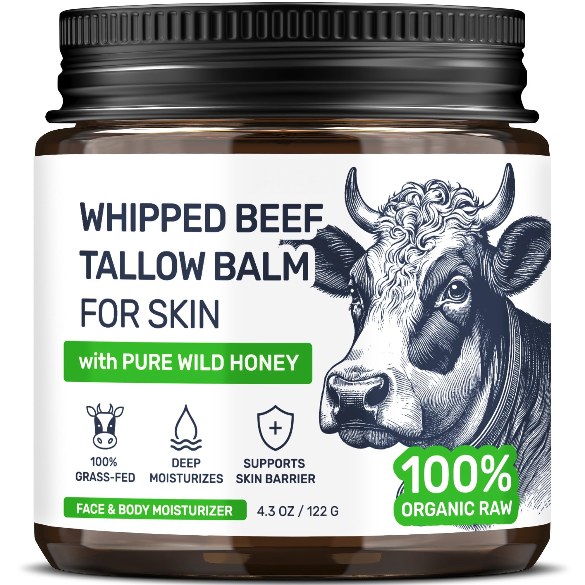 Beef Tallow Face Cream – Grass Fed Whipped Tallow and Honey Balm for Skin, Body Moisturizer with Beeswax and Wild Honey, 3-Ingredient Fragrance Free Non Comedogenic Skincare for Dry Sensitive Skin 🍁 All In One Marketplace Canada