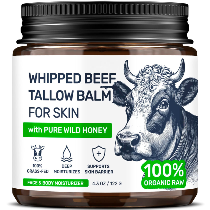 Beef Tallow Face Cream – Grass Fed Whipped Tallow and Honey Balm for Skin, Body Moisturizer with Beeswax and Wild Honey, 3-Ingredient Fragrance Free Non Comedogenic Skincare for Dry Sensitive Skin 🍁 All In One Marketplace Canada
