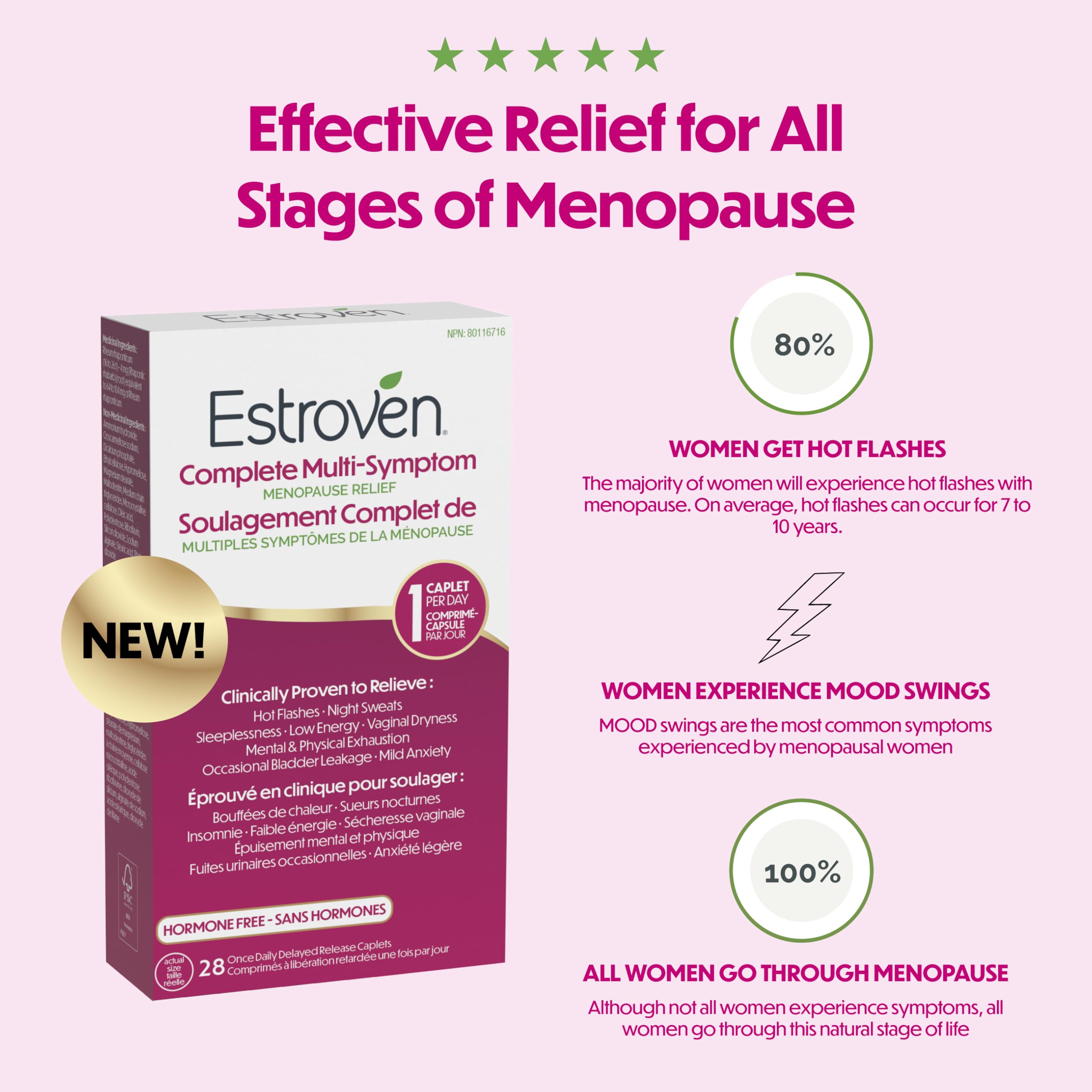 Estroven Complete Multi-Symptom Menopause Supplement for Women, 28 Ct., Clinically Proven Ingredient Provide Menopause Relief & Night Sweats & Hot Flash Relief* Drug-Free & Non-GMO 🍁 All In One Marketplace Canada