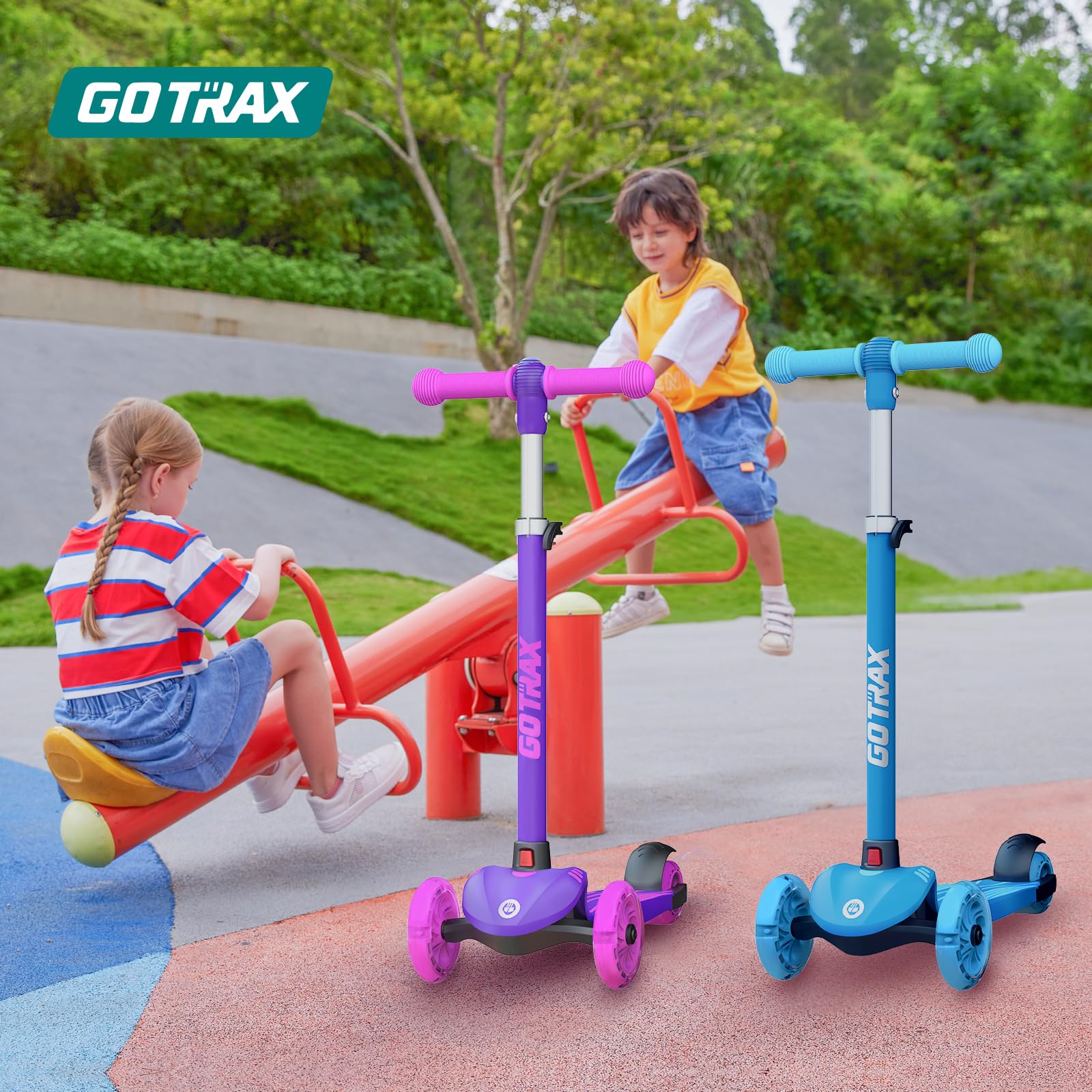Gotrax KS1 Kids Kick Scooter, LED Lighted Wheels and 3 Adjustable Height Handlebars, Lean-to-Steer & Widen Anti-Slip Deck, 3 Wheel Scooter for Boys & Girls Ages 3+ and up to 100 Lbs (Purple) 🍁 All In One Marketplace Canada