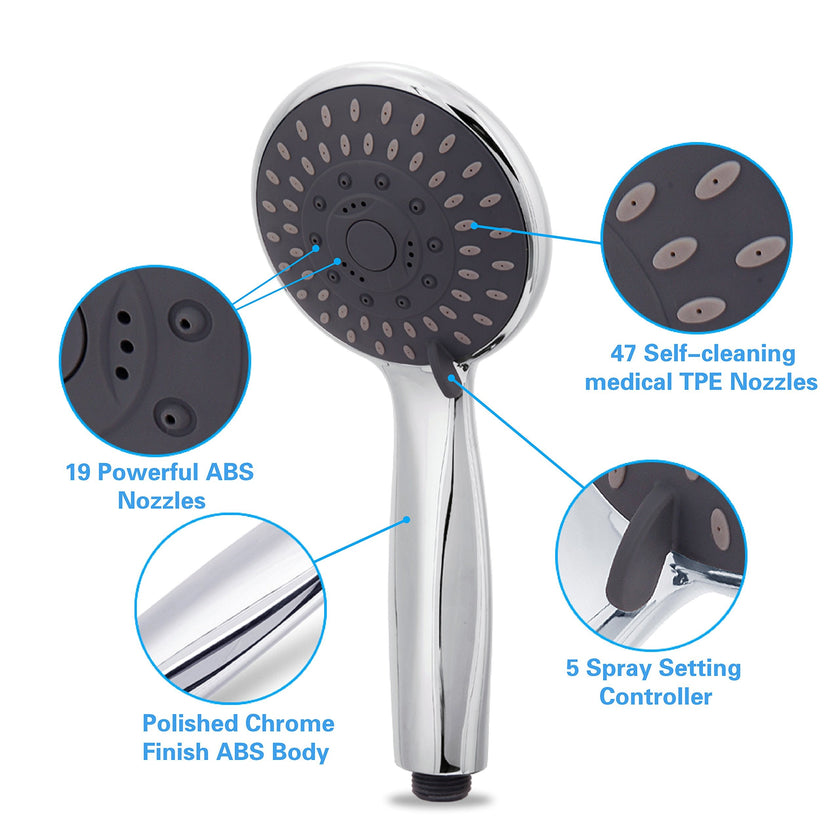 Shower Head, High Pressure Handheld Showerhead with Hose, 5 Settings Chrome Finished Hand Held Rainfall Shower Set- Including Bracket Teflon Washer 🍁 All In One Marketplace Canada