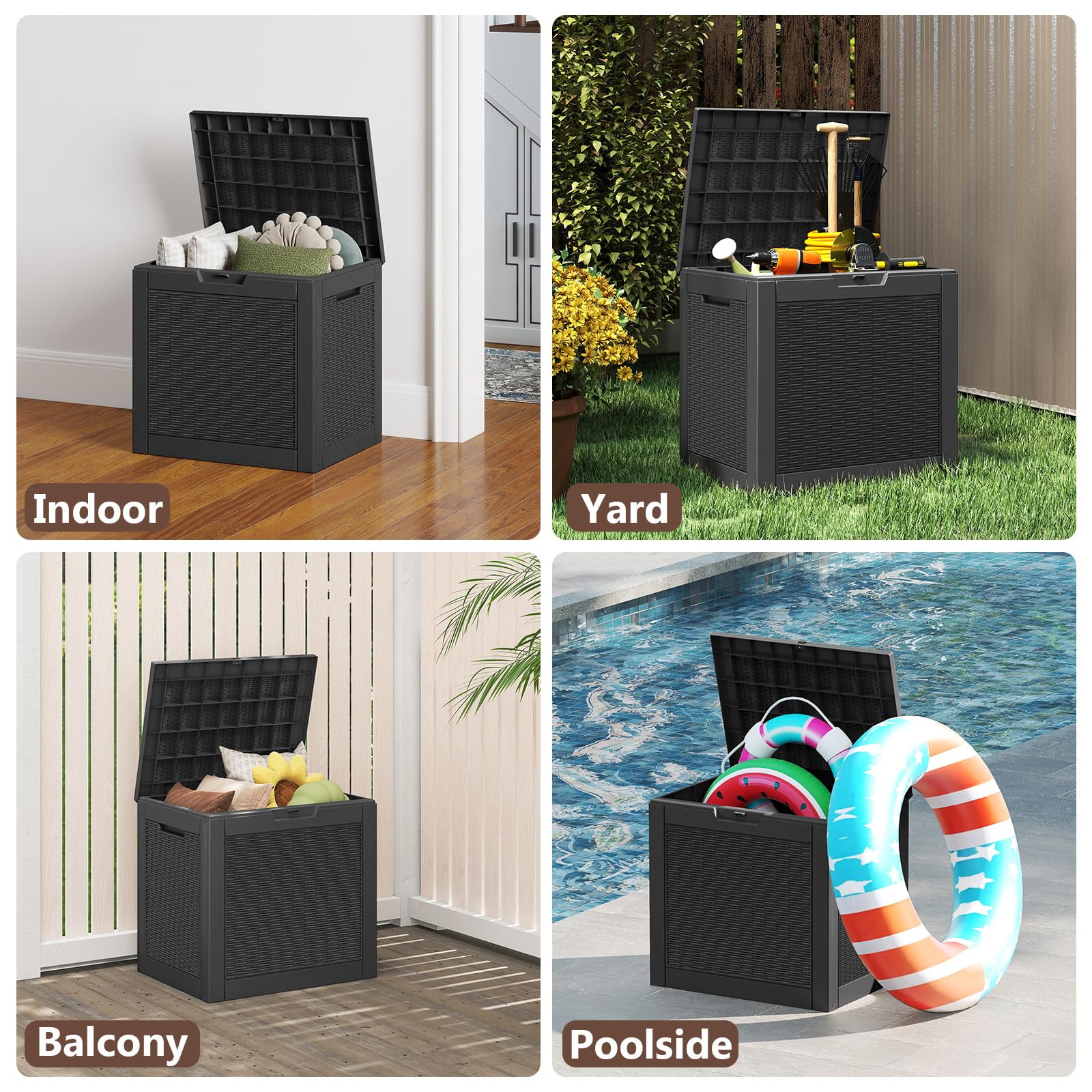 Ceecysaa Rattan-Style 30 Gallon Deck Box Outdoor, Waterproof Storage Box, Black 🍁 All In One Marketplace Canada