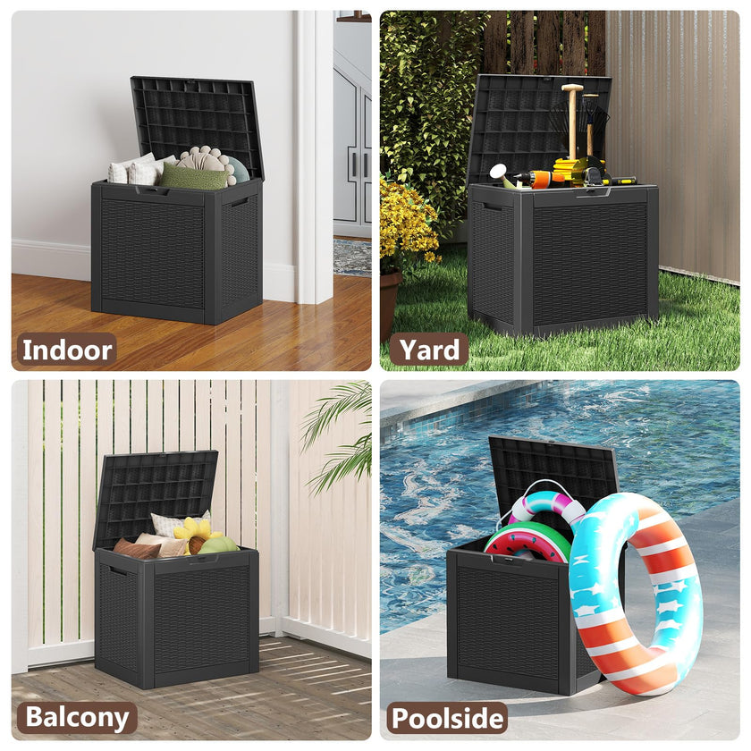 Ceecysaa Rattan-Style 30 Gallon Deck Box Outdoor, Waterproof Storage Box, Black 🍁 All In One Marketplace Canada