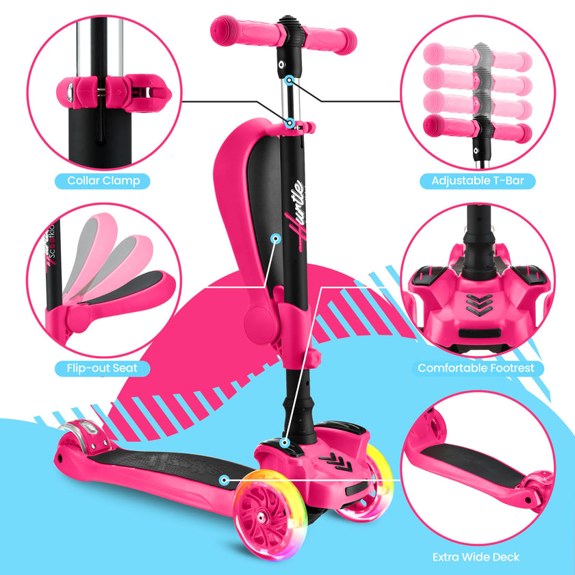 Hurtle - 3 Wheel Foldable Kick Scooter for Kids & Toddlers (Pink CA) 🍁 All In One Marketplace Canada