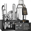 Mixology Bartender Kit with Stand | 15 Piece Bar Tool Set, Silver Bar Set Cocktail Shaker Set for Drink Mixing - Includes Martini Shaker, Jigger, Strainer, Bar Mixer Spoon, Tongs | Gift Idea (Silver) 🍁 All In One Marketplace Canada
