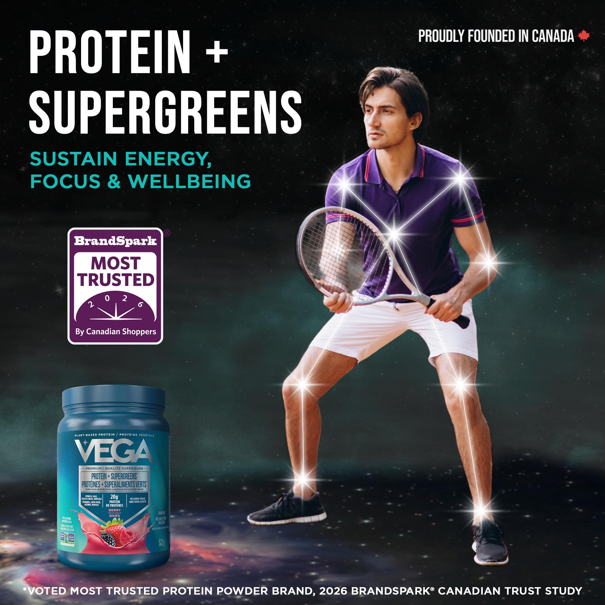 Vega Protein + Supergreens Vegan Plant Based Protein Powder – 20g Organic Pea Protein, Dairy-free, Healthy Breakfast Shake – Berry 18 Servings, 522 grams (Pack of 1) 🍁 All In One Marketplace Canada