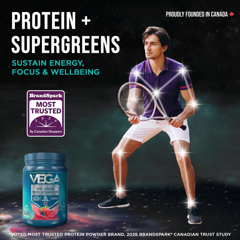 Vega Protein + Supergreens Vegan Plant Based Protein Powder – 20g Organic Pea Protein, Dairy-free, Healthy Breakfast Shake – Berry 18 Servings, 522 grams (Pack of 1) 🍁 All In One Marketplace Canada