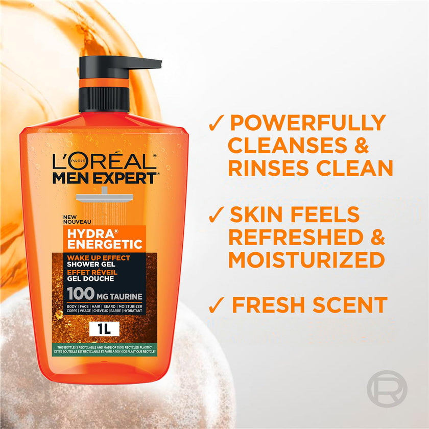 L'Oréal Paris Men Expert Hydra Energetic XXXL Shower Gel, Men's Taurine Body Wash for Body, Face, Hair & Beard, Energizing & Wake Up Effect, 1 Litre 🍁 All In One Marketplace Canada