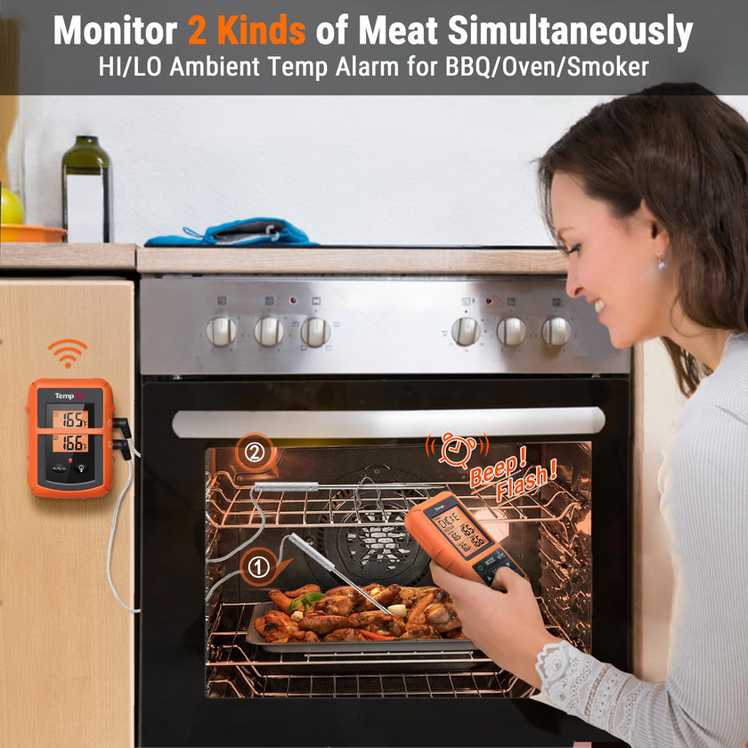 TempPro TP20 500FT Wireless Digital Thermometer with Dual Temperature Probe, Digital Cooking Food Thermometer Wireless for Smoker BBQ Grill Thermometer Beef Steak Turkey Thermometer 🍁 All In One Marketplace Canada