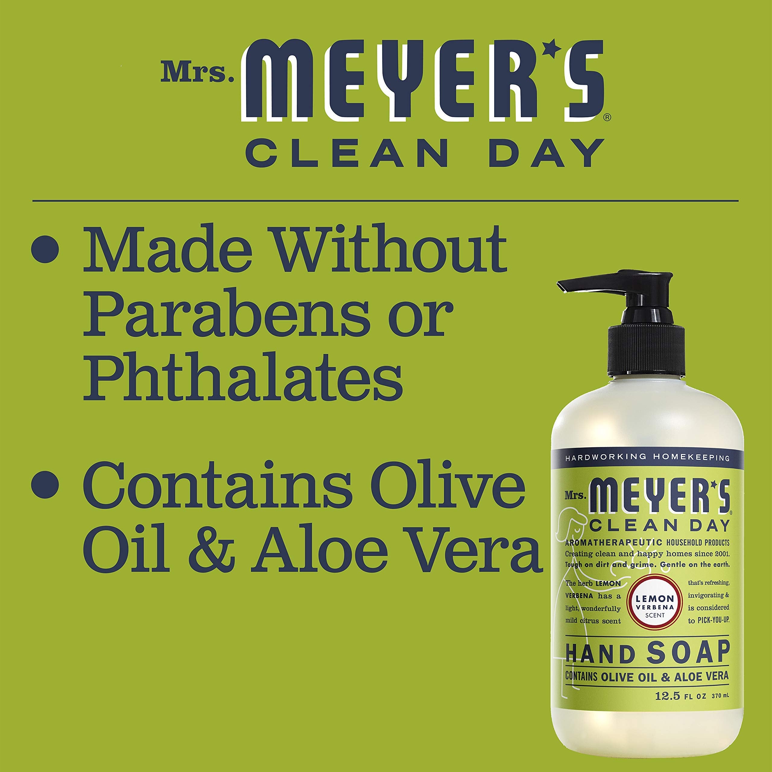 Mrs. Meyer's Clean Day Liquid Hand Soap, Cruelty Free & Biodegradable Hand Wash Formula Made with Essential Oils, Lemon Verbena Scent, 370 ml Bottles, 4 Pack 🍁 All In One Marketplace Canada