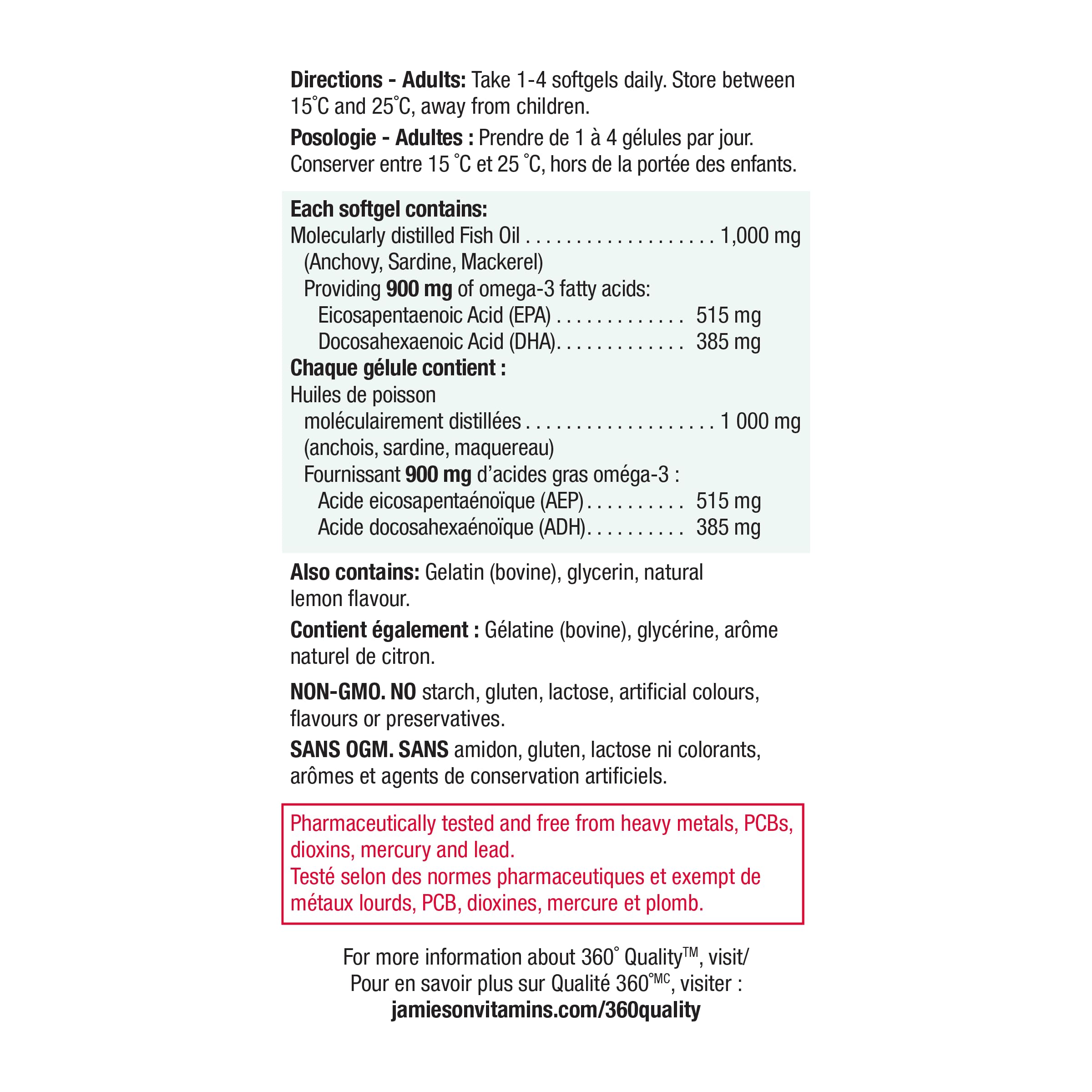 Jamieson Ultra-Strength Omega-3 900 mg, No Fishy Aftertaste, Supports Heart, Brain, and Eye Health, Arthritis Support. High Potency, with EPA and DHA, Non-GMO, Gluten-Free, 75 Softgels, Proudly Canadian 🍁 All In One Marketplace Canada
