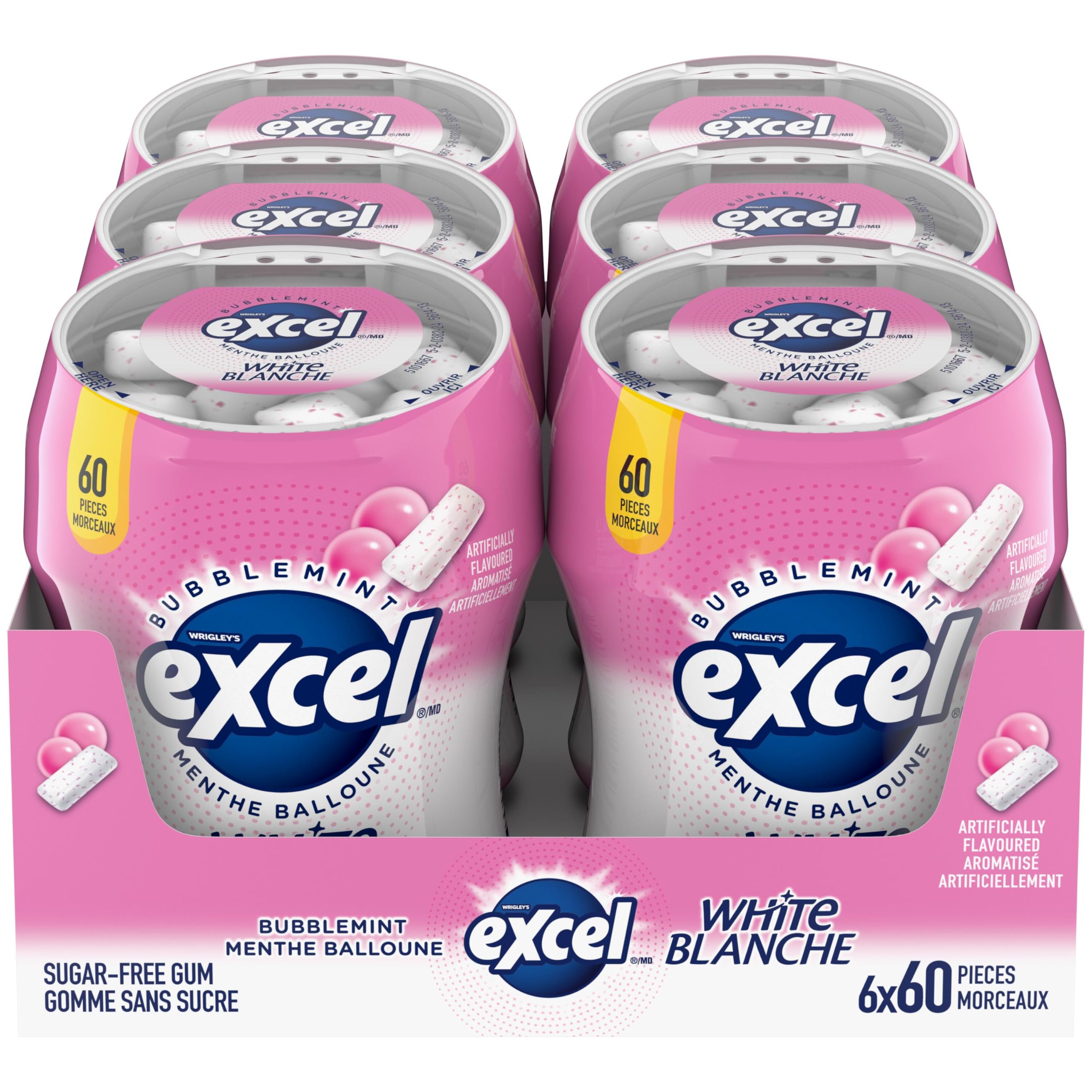 EXCEL White, Bubblemint Flavoured Sugar Free Chewing Gum, 60 Pieces, 6 Bottles 🍁 All In One Marketplace Canada