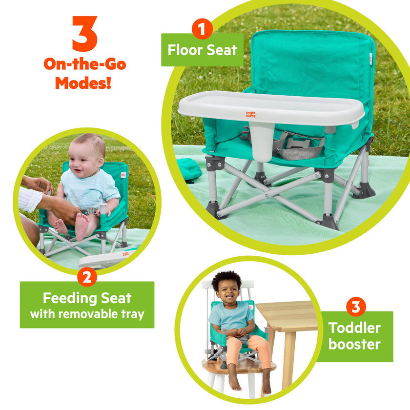 Bright Starts Pop 'N Sit Portable Booster, Indoor/Outdoor Use, Floor Seat with Feeding Tray, Teal, 6 Mos - 3 Yrs 🍁 All In One Marketplace Canada