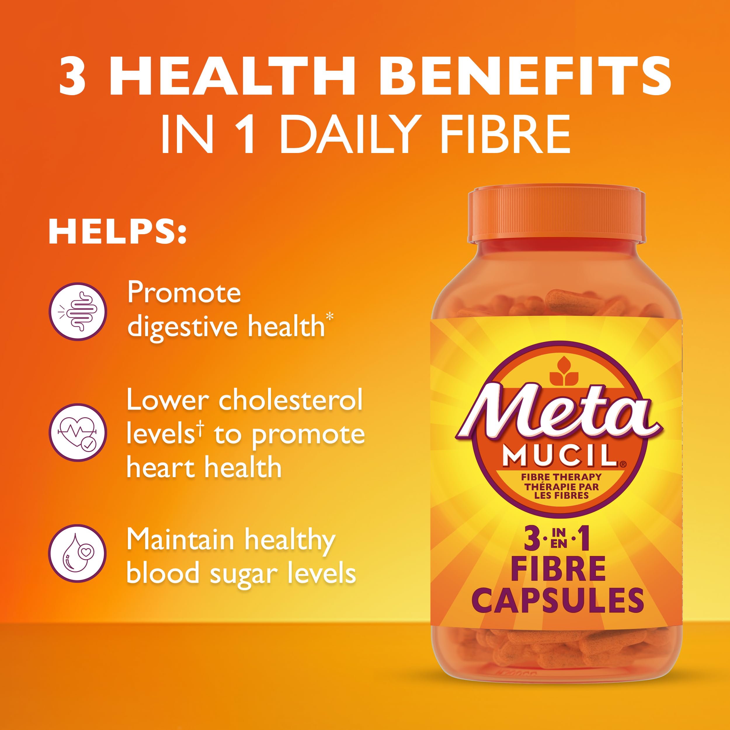 Metamucil Daily Fibre Supplement, Sugar Free, Naturally Sourced Psyllium Husk, Multi-Health Benefit Daily, Plant-Based, Gluten-Free Capsules, 100 Capsules 🍁 All In One Marketplace Canada
