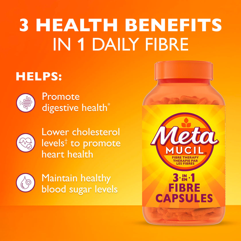 Metamucil Daily Fibre Supplement, Sugar Free, Naturally Sourced Psyllium Husk, Multi-Health Benefit Daily, Plant-Based, Gluten-Free Capsules, 100 Capsules 🍁 All In One Marketplace Canada