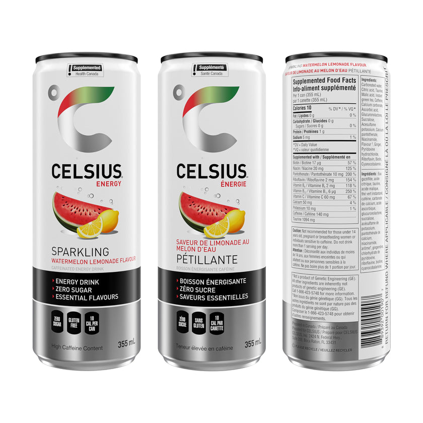 CELSIUS Sparkling Watermelon Lemonade, Zero Sugar Energy Drink, 355ml (Pack of 12) 🍁 All In One Marketplace Canada
