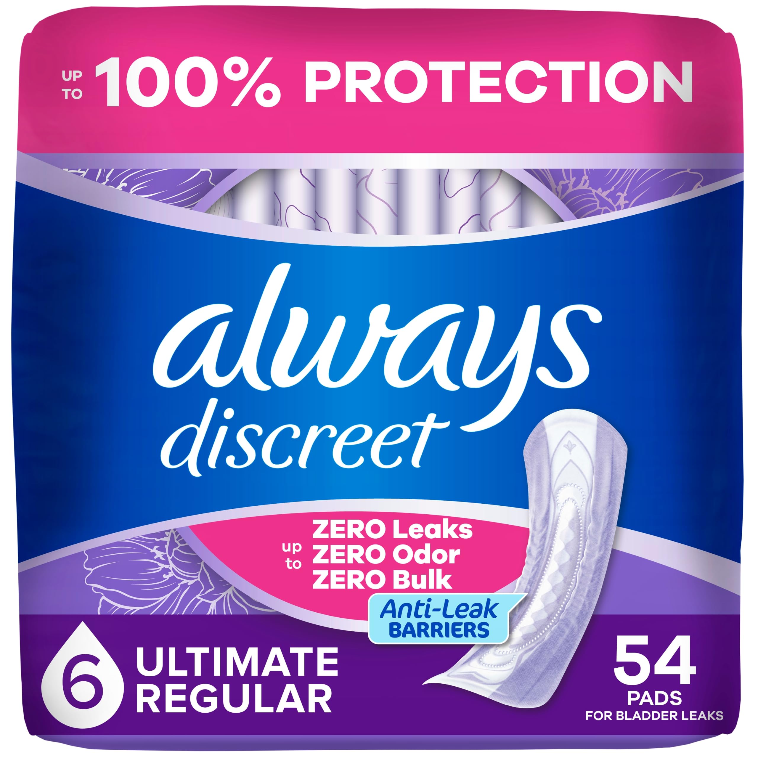 Always Discreet Adult Incontinence Pads for Women, Ultimate Absorbency, Long Length, Postpartum Pads, 54 Count 🍁 All In One Marketplace Canada