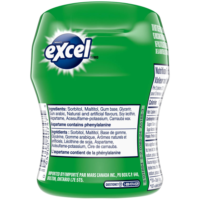 EXCEL, Spearmint Flavoured Sugar Free Chewing Gum, 60 Pieces, 6 Bottles 🍁 All In One Marketplace Canada