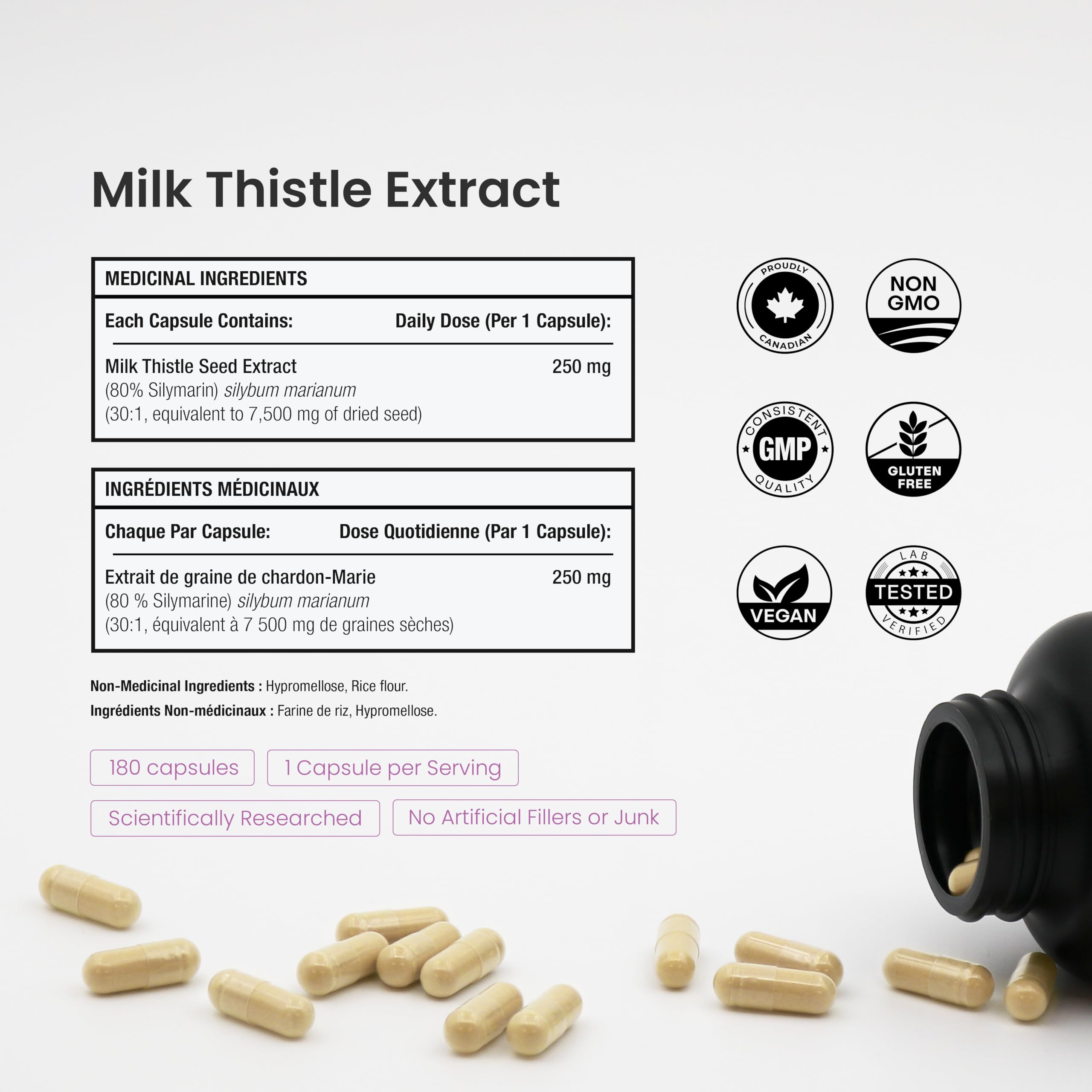 Milk Thistle Capsules – High Potency 30:1 Extract (7,500 mg Equivalent) with 80% Silymarin – Premium Liver Support Supplement for Healthy Flush & Detox – Vegan, Non-GMO – 180 Count 🍁 All In One Marketplace Canada