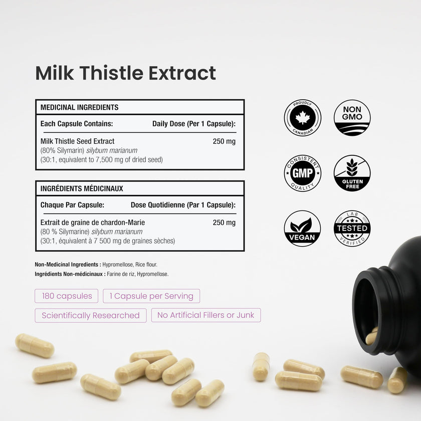 Milk Thistle Capsules – High Potency 30:1 Extract (7,500 mg Equivalent) with 80% Silymarin – Premium Liver Support Supplement for Healthy Flush & Detox – Vegan, Non-GMO – 180 Count 🍁 All In One Marketplace Canada
