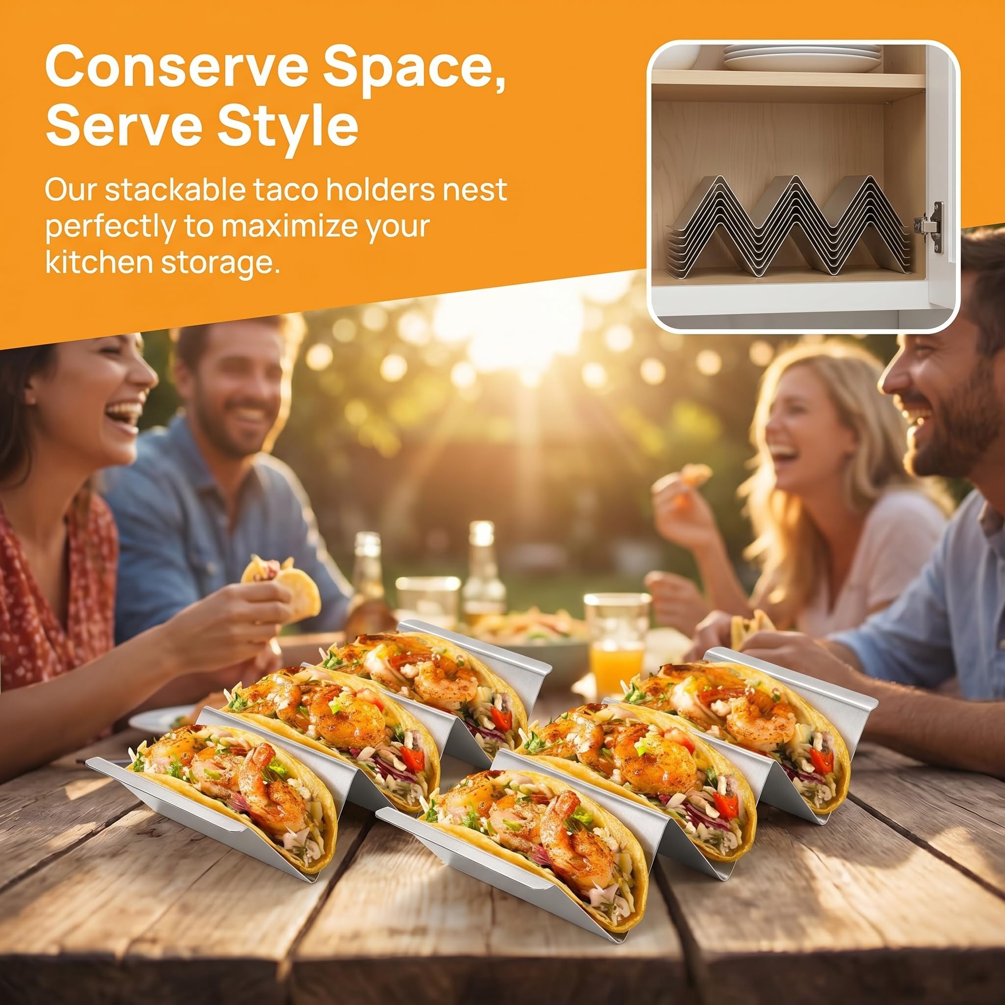 Bekith Stainless Steel Taco Holder Stand 6 Pack, Taco Holder Stand Tray with Handles, Up to 3 Tacos Each Keeping Shells Upright, Stylish Taco Shell Holders, Oven, Grill and Dishwasher Safe 🍁 All In One Marketplace Canada