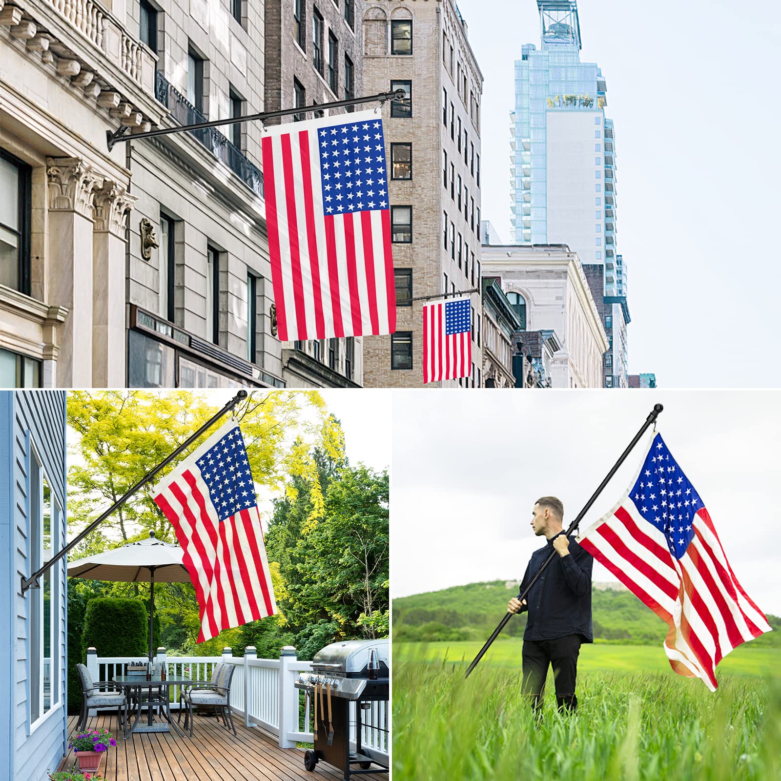 ZMTECH Flag Pole - Upgraded Bracket, 6 FT Stainless Steel Flag Poles for Outside House, Residential or Commerical, Tangle Free Flag Pole Kit for American Flag (Without Flag, Black) 🍁 All In One Marketplace Canada