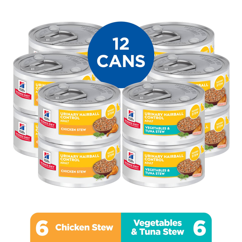 Hill's Science Diet Adult Urinary and Hairball Control Stew Wet Cat Food, 2.9-oz can, case of 12 🍁 All In One Marketplace Canada