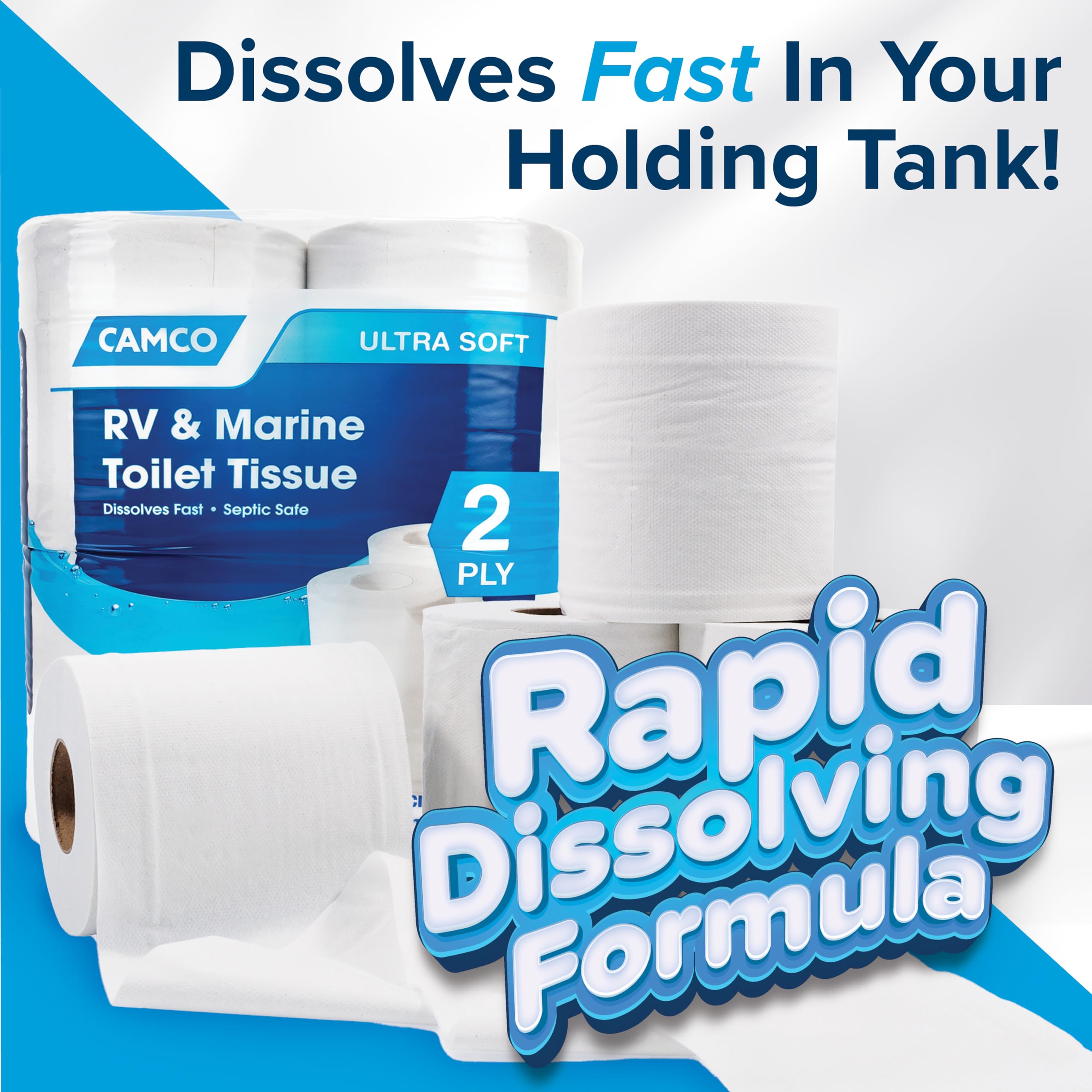 Camco Camper/RV Toilet Paper — 2-Ply — Septic Safe — Dissolves Fast — Dye & Fragrance Free — 16-Rolls (500 Sheets Per Roll) (40282) 🍁 All In One Marketplace Canada